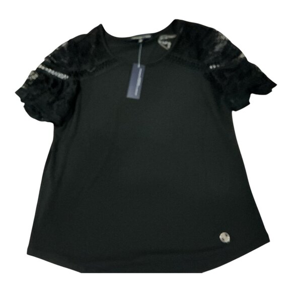 NWT Adrienne Vittadini Laced Short Flutter Sleeve Top in Black Size Small - Picture 2 of 12